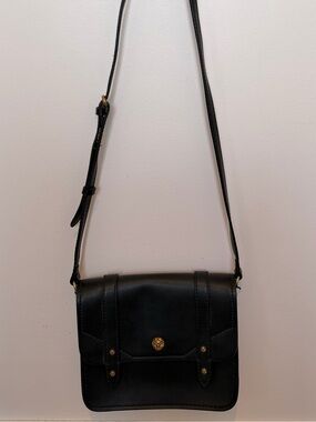 Anne Klein Black Leather Crossbody Bag with Gold Hardware